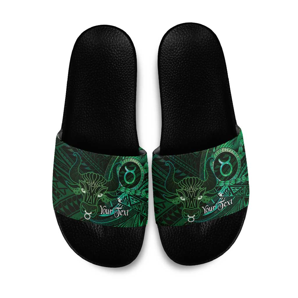 Personalised Polynesia Zodiac Taurus Slide Sandals Galaxy Polynesian Pattern Chest Tattoo Style LT14 Green - Polynesian Pride