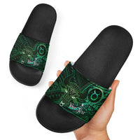 Personalised Polynesia Zodiac Taurus Slide Sandals Galaxy Polynesian Pattern Chest Tattoo Style LT14 - Polynesian Pride