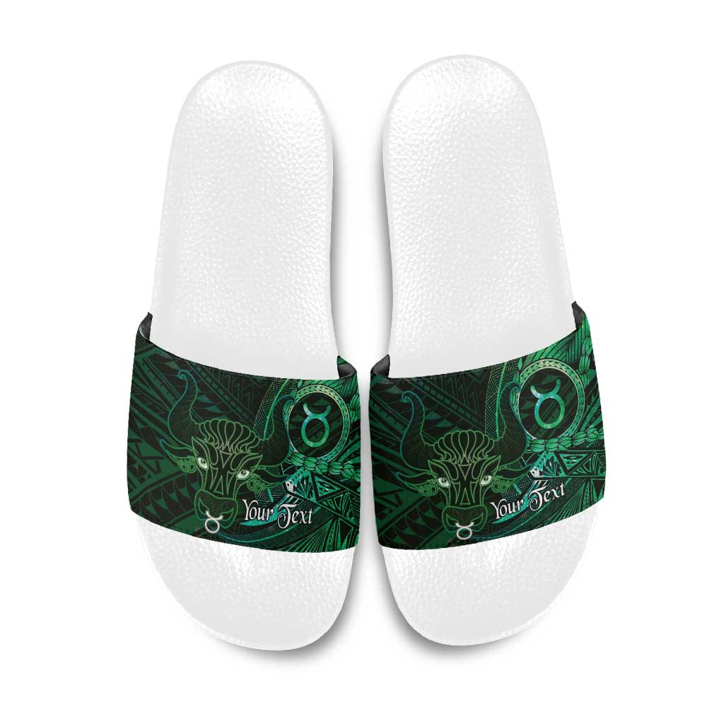 Personalised Polynesia Zodiac Taurus Slide Sandals Galaxy Polynesian Pattern Chest Tattoo Style LT14 Green - Polynesian Pride