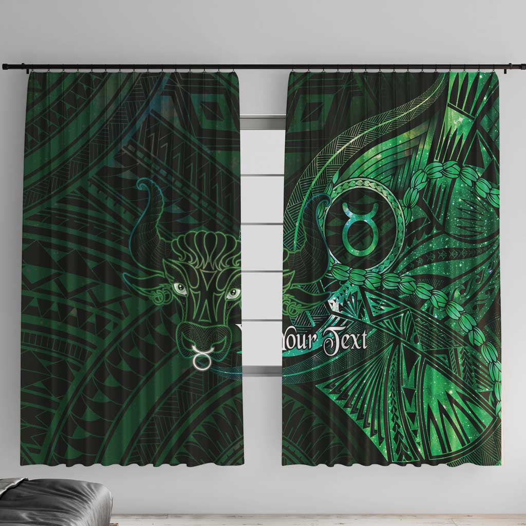 Personalised Polynesia Zodiac Taurus Window Curtain Galaxy Polynesian Pattern Chest Tattoo Style LT14 With Hooks Green - Polynesian Pride