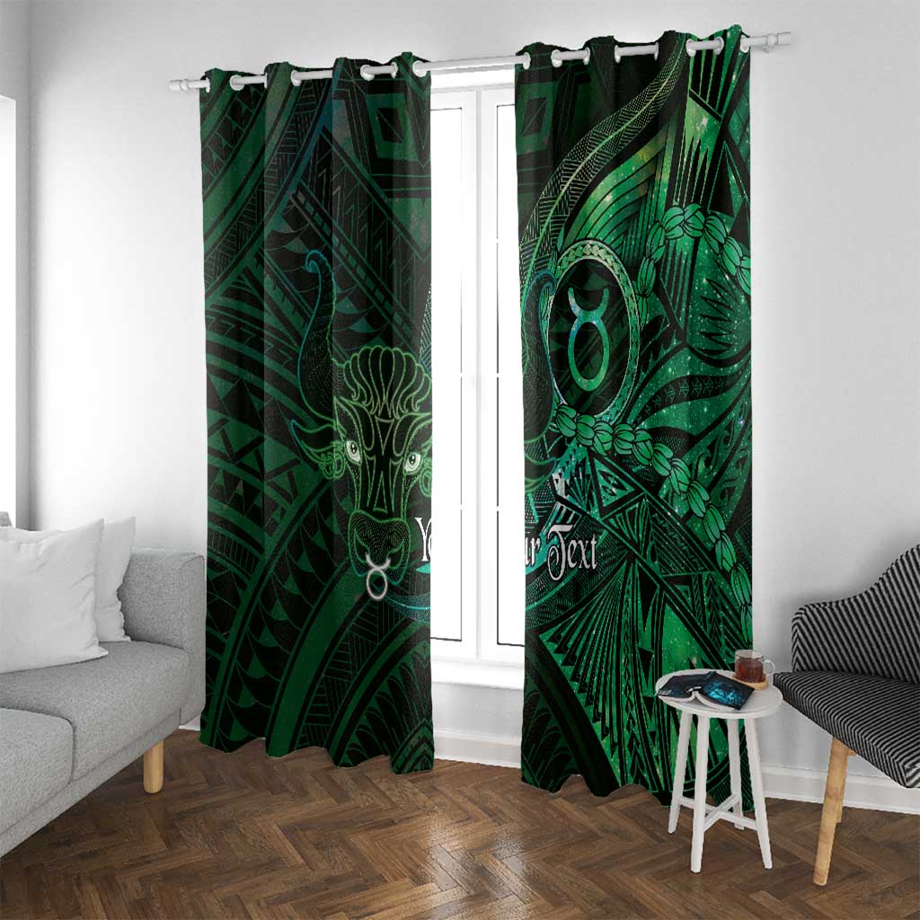 Personalised Polynesia Zodiac Taurus Window Curtain Galaxy Polynesian Pattern Chest Tattoo Style LT14 With Grommets Green - Polynesian Pride