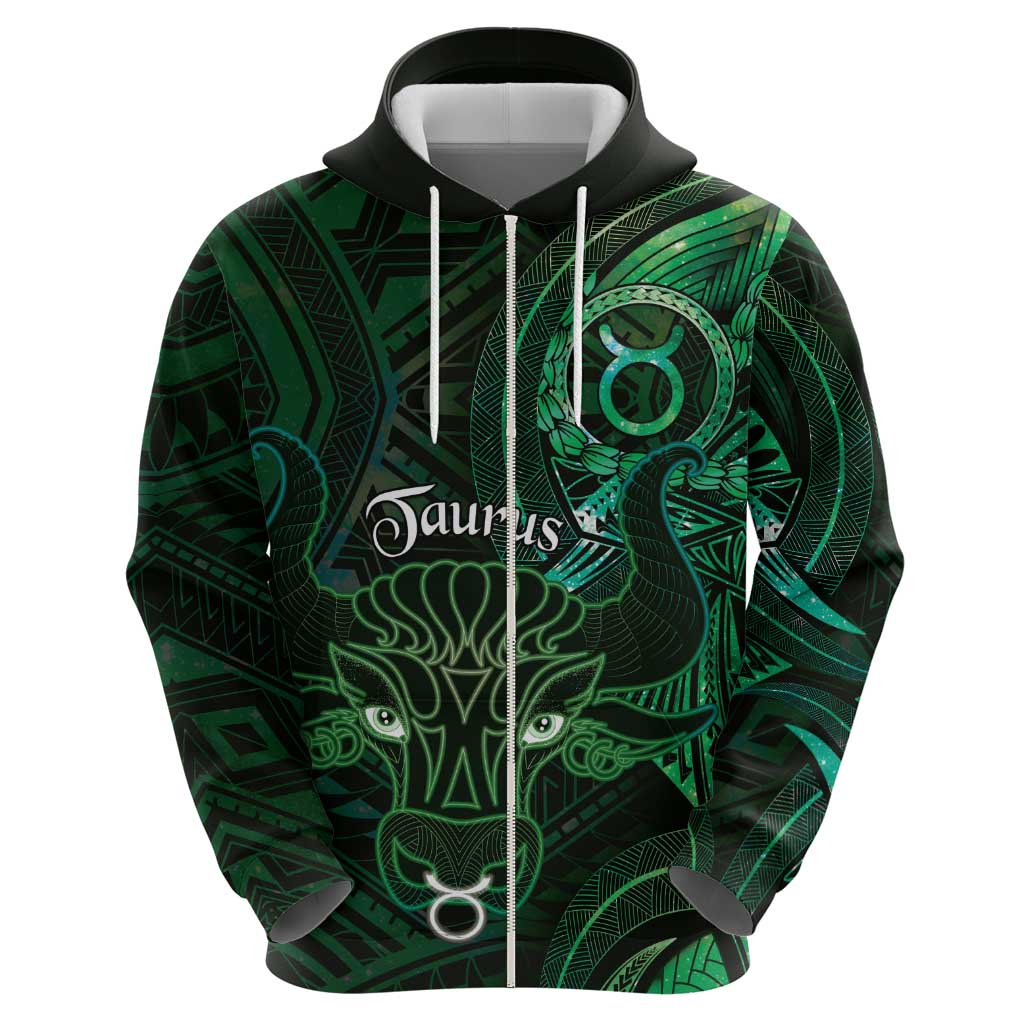 Personalised Polynesia Zodiac Taurus Zip Hoodie Galaxy Polynesian Pattern Chest Tattoo Style