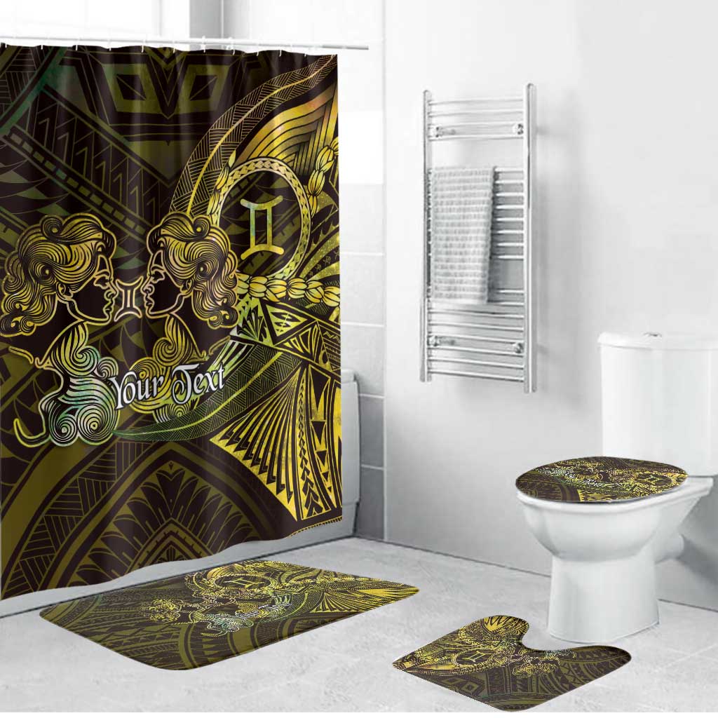Personalised Polynesia Zodiac Gemini Bathroom Set Galaxy Polynesian Pattern Chest Tattoo Style LT14 Bathroom Set (4 pcs) Yellow - Polynesian Pride