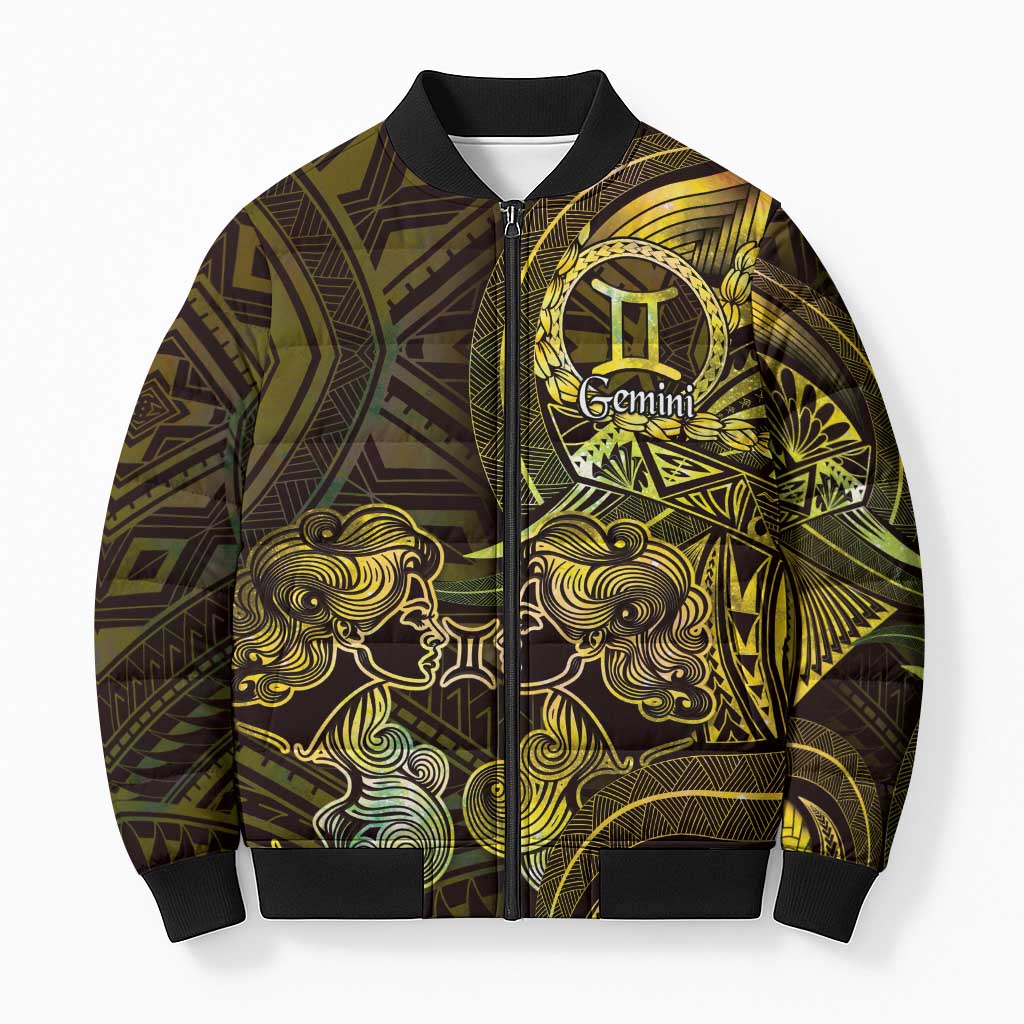 Personalised Polynesia Zodiac Gemini Bomber Puffer Jacket Galaxy Polynesian Pattern Chest Tattoo Style