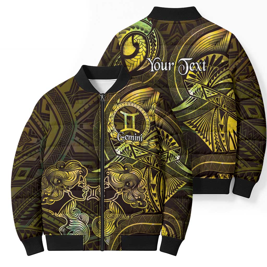 Personalised Polynesia Zodiac Gemini Bomber Puffer Jacket Galaxy Polynesian Pattern Chest Tattoo Style
