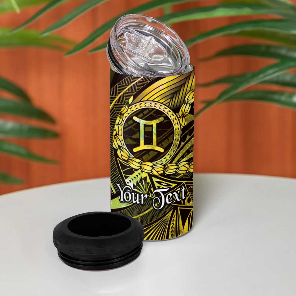 Personalised Polynesia Zodiac Gemini 4 in 1 Can Cooler Tumbler Galaxy Polynesian Pattern Chest Tattoo Style