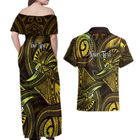 Personalised Polynesia Zodiac Gemini Couples Matching Off Shoulder Maxi Dress and Hawaiian Shirt Galaxy Polynesian Pattern Chest Tattoo Style LT14 - Polynesian Pride