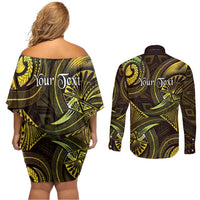 Personalised Polynesia Zodiac Gemini Couples Matching Off Shoulder Short Dress and Long Sleeve Button Shirt Galaxy Polynesian Pattern Chest Tattoo Style LT14 - Polynesian Pride