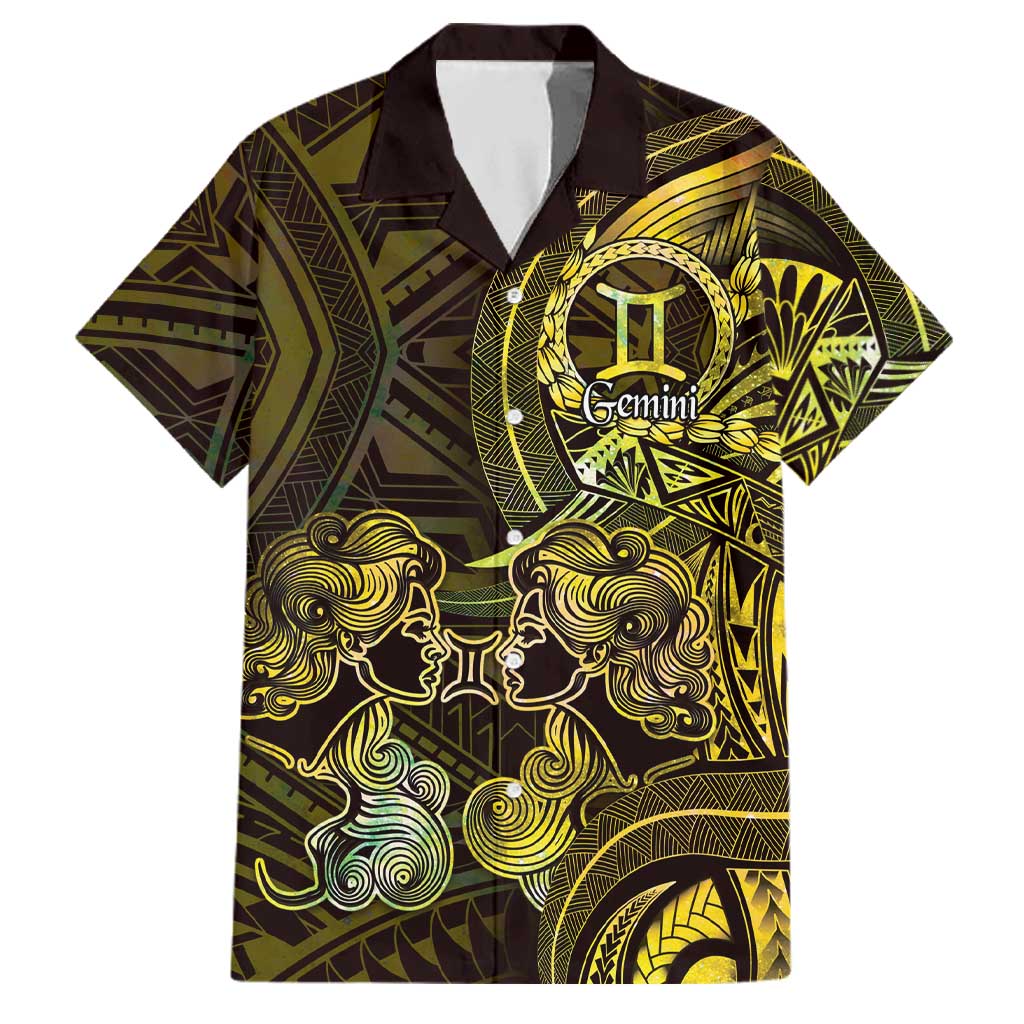 Personalised Polynesia Zodiac Gemini Family Matching Long Sleeve Bodycon Dress and Hawaiian Shirt Galaxy Polynesian Pattern Chest Tattoo Style