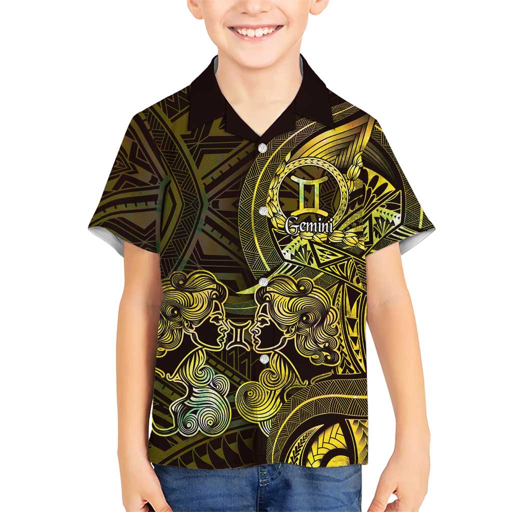 Personalised Polynesia Zodiac Gemini Family Matching Off The Shoulder Long Sleeve Dress and Hawaiian Shirt Galaxy Polynesian Pattern Chest Tattoo Style