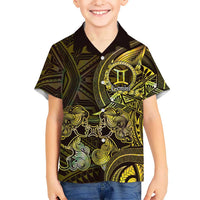 Personalised Polynesia Zodiac Gemini Family Matching Off The Shoulder Long Sleeve Dress and Hawaiian Shirt Galaxy Polynesian Pattern Chest Tattoo Style