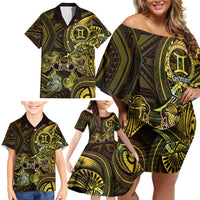 Personalised Polynesia Zodiac Gemini Family Matching Off Shoulder Short Dress and Hawaiian Shirt Galaxy Polynesian Pattern Chest Tattoo Style LT14 - Polynesian Pride