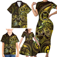 Personalised Polynesia Zodiac Gemini Family Matching Short Sleeve Bodycon Dress and Hawaiian Shirt Galaxy Polynesian Pattern Chest Tattoo Style LT14 - Polynesian Pride