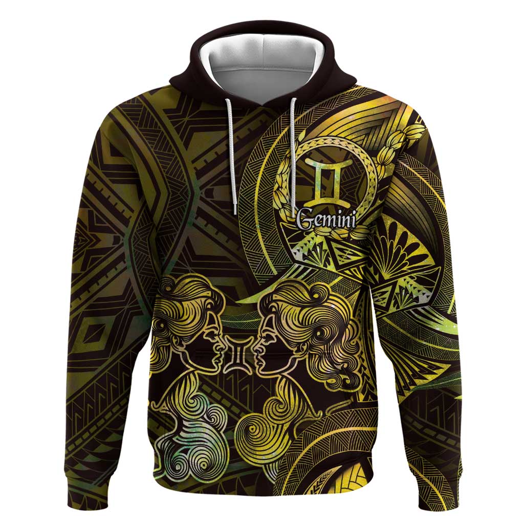Personalised Polynesia Zodiac Gemini Hoodie Galaxy Polynesian Pattern Chest Tattoo Style LT14 Pullover Hoodie Yellow - Polynesian Pride