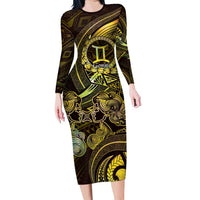 Personalised Polynesia Zodiac Gemini Long Sleeve Bodycon Dress Galaxy Polynesian Pattern Chest Tattoo Style