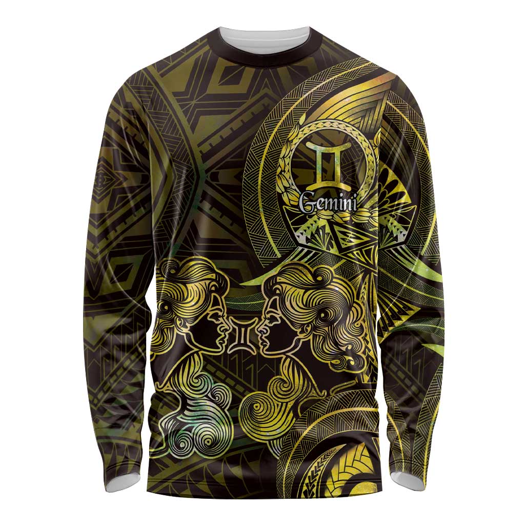 Personalised Polynesia Zodiac Gemini Long Sleeve Shirt Galaxy Polynesian Pattern Chest Tattoo Style