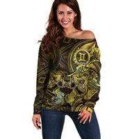 Personalised Polynesia Zodiac Gemini Off Shoulder Sweater Galaxy Polynesian Pattern Chest Tattoo Style