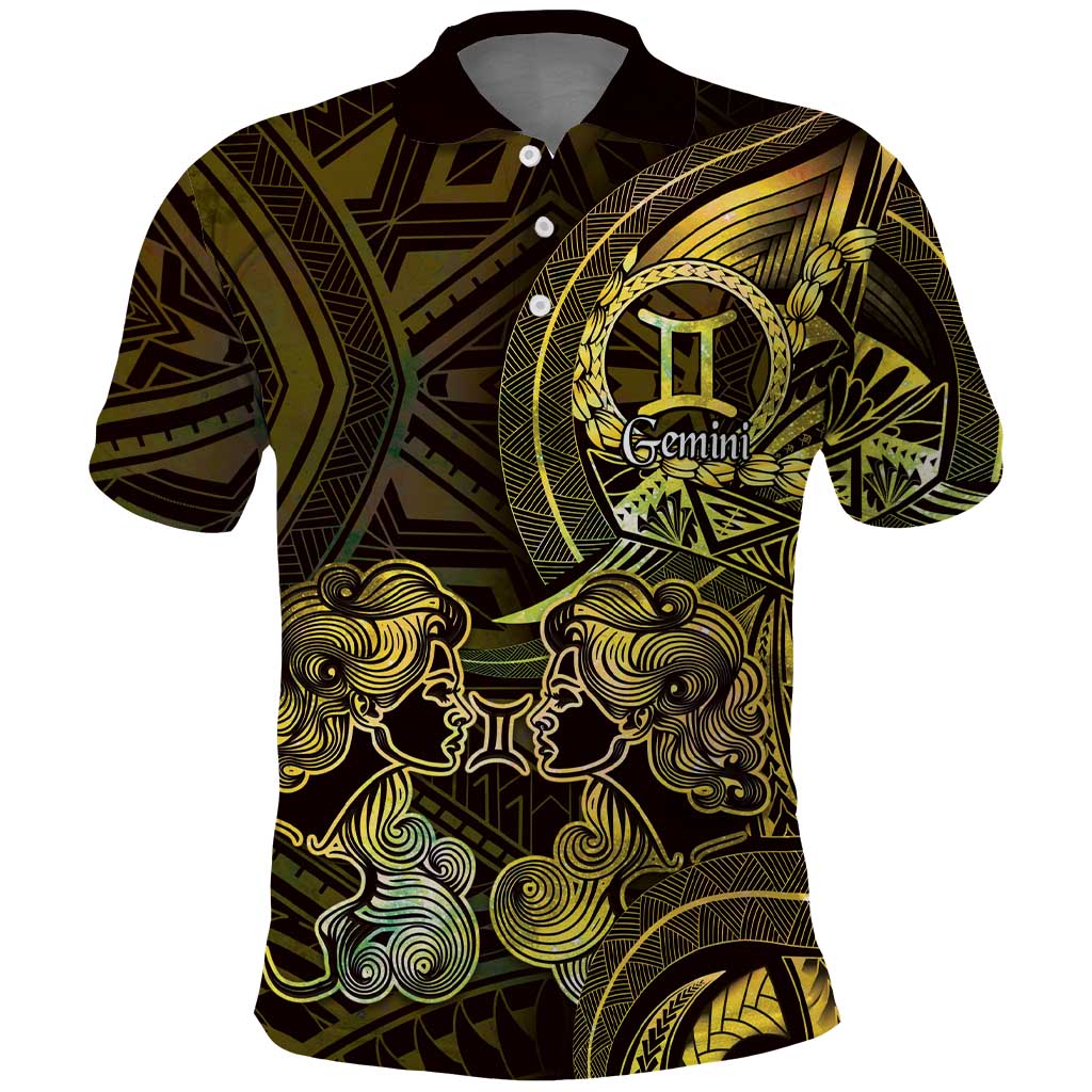 Personalised Polynesia Zodiac Gemini Polo Shirt Galaxy Polynesian Pattern Chest Tattoo Style