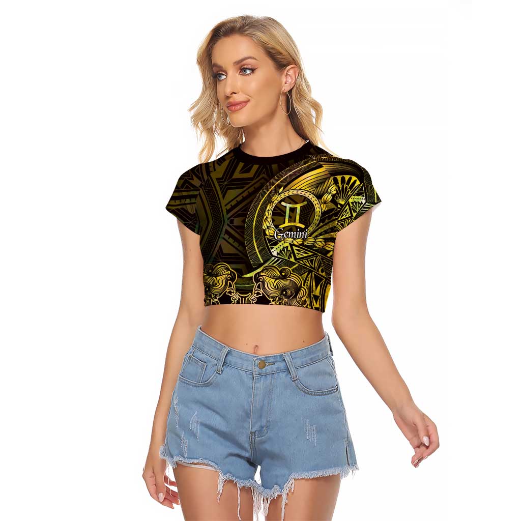 Personalised Polynesia Zodiac Gemini Raglan Cropped T Shirt Galaxy Polynesian Pattern Chest Tattoo Style