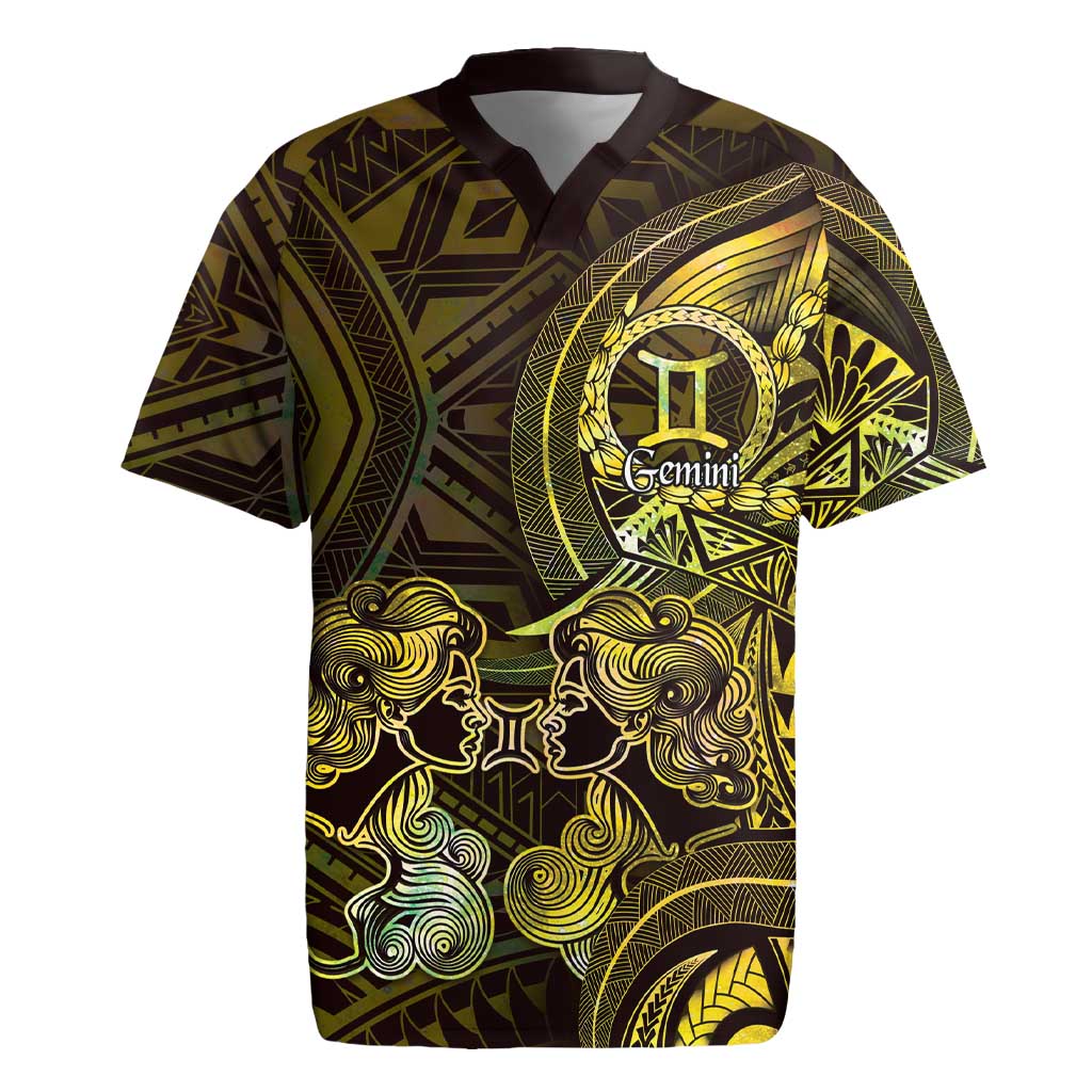 Personalised Polynesia Zodiac Gemini Rugby Jersey Galaxy Polynesian Pattern Chest Tattoo Style LT14 Yellow - Polynesian Pride