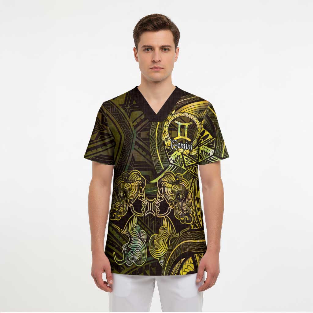 Personalised Polynesia Zodiac Gemini Scrub Top Galaxy Polynesian Pattern Chest Tattoo Style LT14 - Polynesian Pride