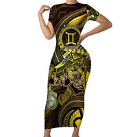 Personalised Polynesia Zodiac Gemini Short Sleeve Bodycon Dress Galaxy Polynesian Pattern Chest Tattoo Style