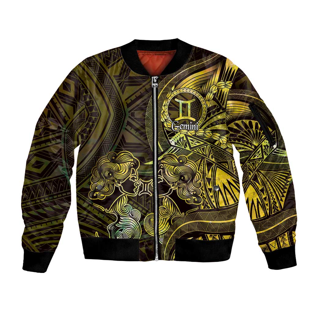 Personalised Polynesia Zodiac Gemini Sleeve Zip Bomber Jacket Galaxy Polynesian Pattern Chest Tattoo Style