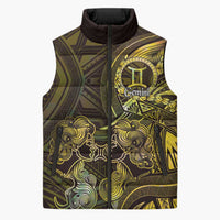 Personalised Polynesia Zodiac Gemini Sleeveless Puffer Jacket Galaxy Polynesian Pattern Chest Tattoo Style LT14 Unisex Yellow - Polynesian Pride
