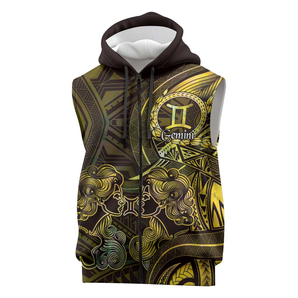 Personalised Polynesia Zodiac Gemini Sleeveless Zip Hoodie Galaxy Polynesian Pattern Chest Tattoo Style