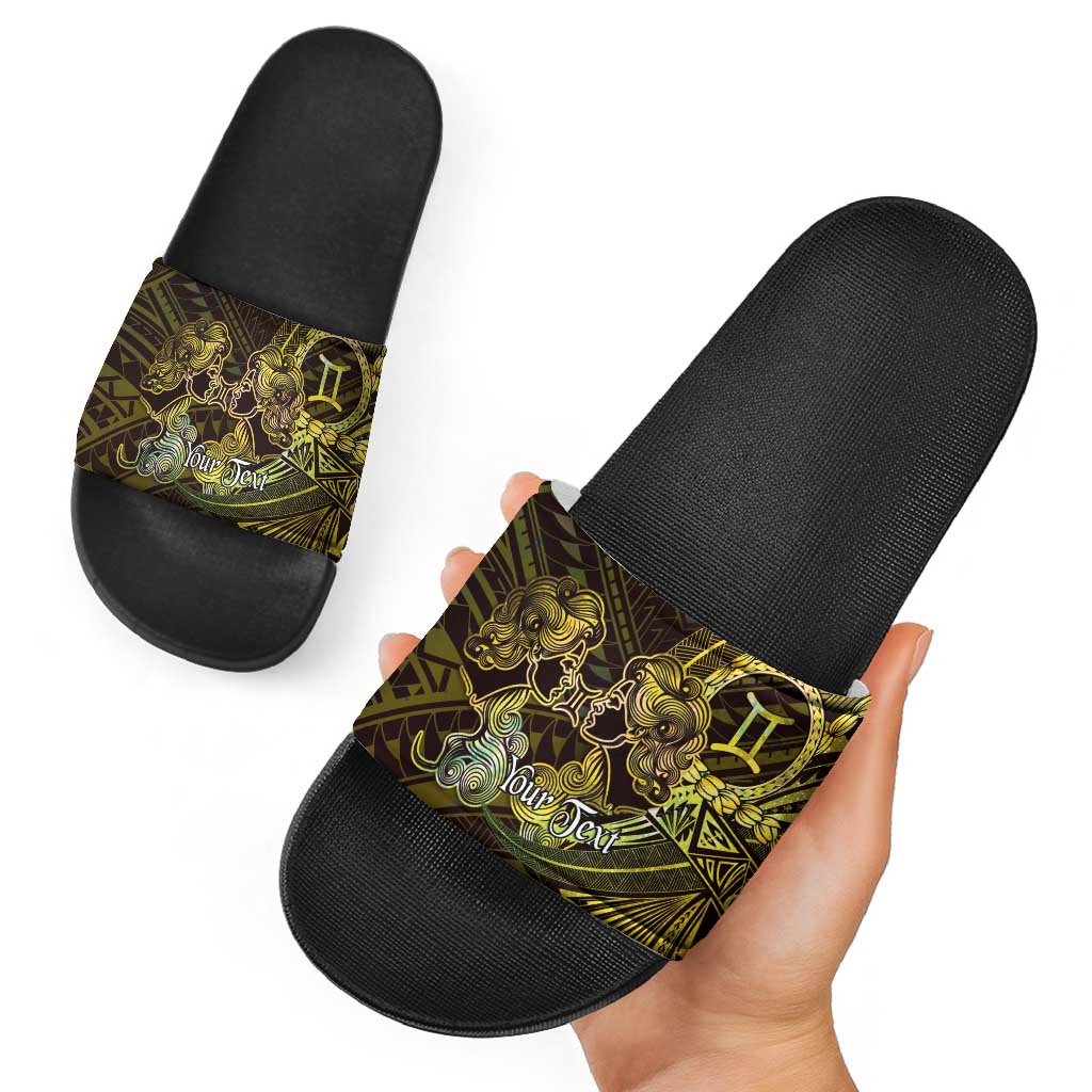 Personalised Polynesia Zodiac Gemini Slide Sandals Galaxy Polynesian Pattern Chest Tattoo Style