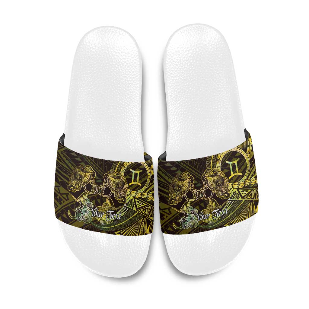 Personalised Polynesia Zodiac Gemini Slide Sandals Galaxy Polynesian Pattern Chest Tattoo Style