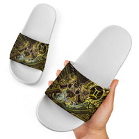Personalised Polynesia Zodiac Gemini Slide Sandals Galaxy Polynesian Pattern Chest Tattoo Style