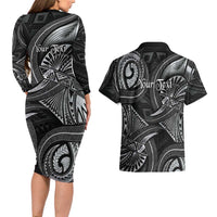 Personalised Polynesia Zodiac Cancer Couples Matching Long Sleeve Bodycon Dress and Hawaiian Shirt Galaxy Polynesian Pattern Chest Tattoo Style
