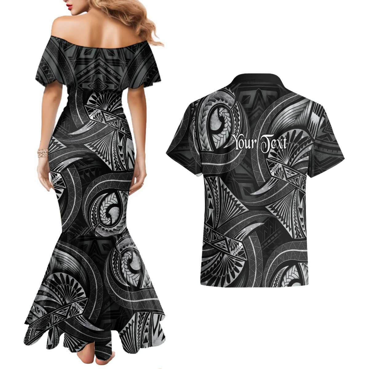 Personalised Polynesia Zodiac Cancer Couples Matching Mermaid Dress and Hawaiian Shirt Galaxy Polynesian Pattern Chest Tattoo Style LT14 - Polynesian Pride