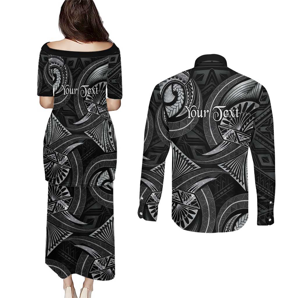 Personalised Polynesia Zodiac Cancer Couples Matching Puletasi and Long Sleeve Button Shirt Galaxy Polynesian Pattern Chest Tattoo Style