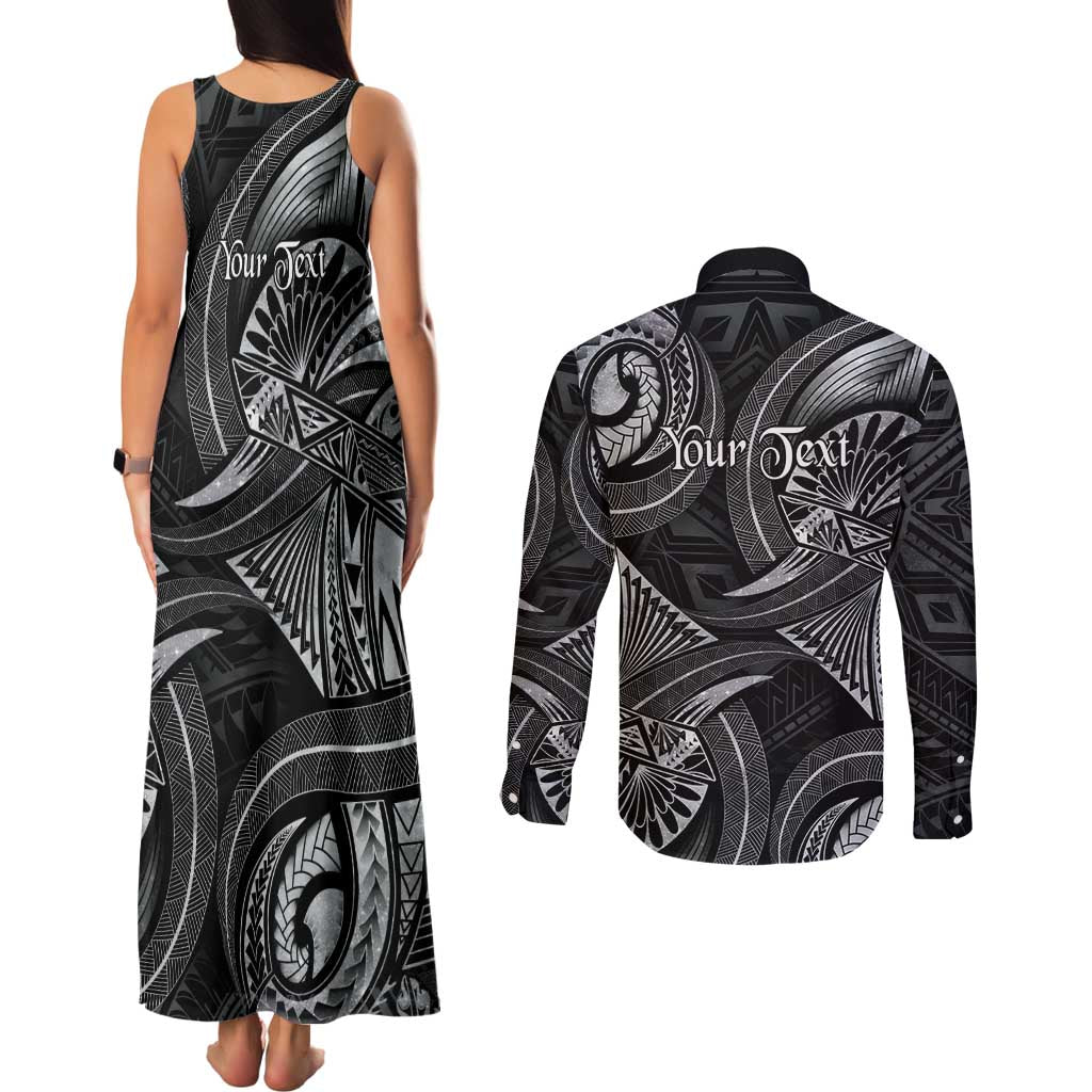 Personalised Polynesia Zodiac Cancer Couples Matching Tank Maxi Dress and Long Sleeve Button Shirt Galaxy Polynesian Pattern Chest Tattoo Style