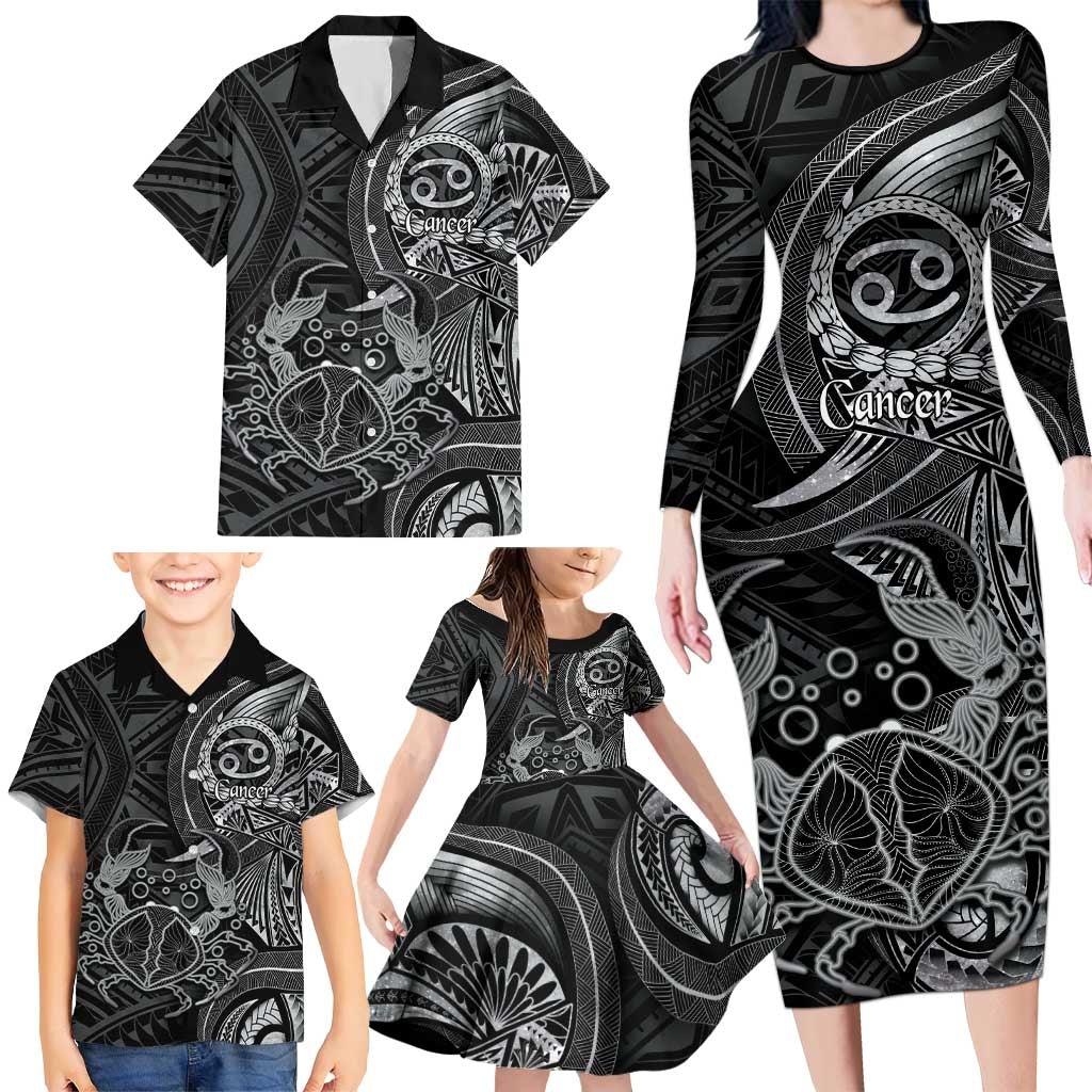 Personalised Polynesia Zodiac Cancer Family Matching Long Sleeve Bodycon Dress and Hawaiian Shirt Galaxy Polynesian Pattern Chest Tattoo Style