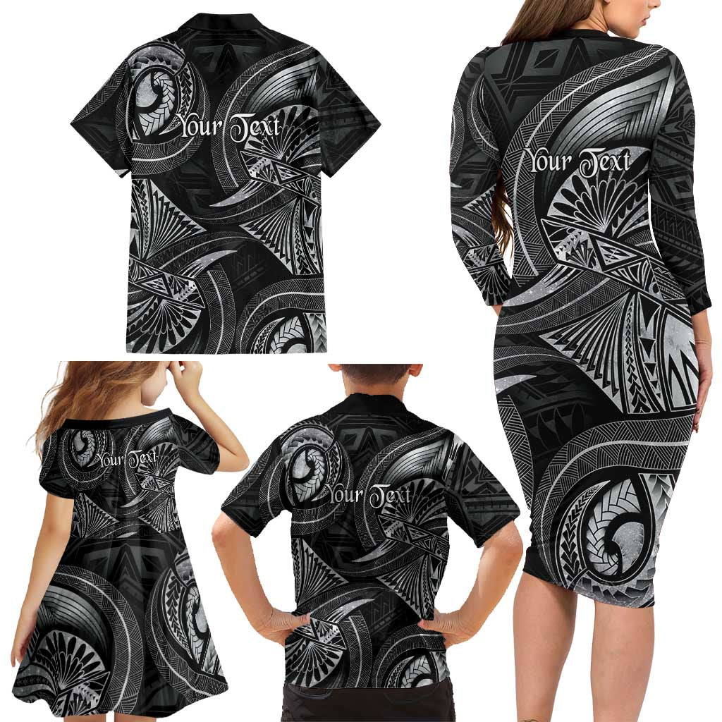 Personalised Polynesia Zodiac Cancer Family Matching Long Sleeve Bodycon Dress and Hawaiian Shirt Galaxy Polynesian Pattern Chest Tattoo Style