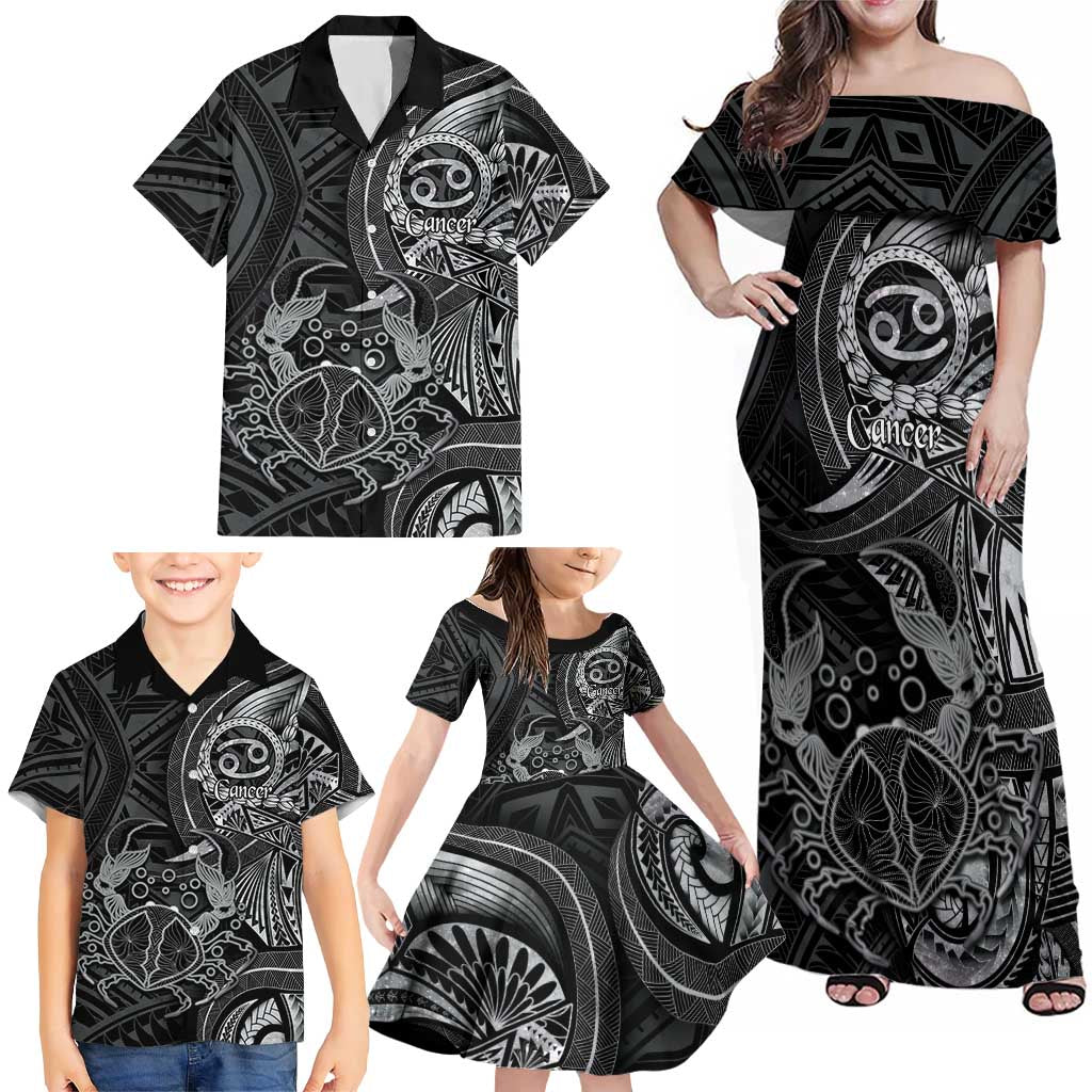Personalised Polynesia Zodiac Cancer Family Matching Off Shoulder Maxi Dress and Hawaiian Shirt Galaxy Polynesian Pattern Chest Tattoo Style