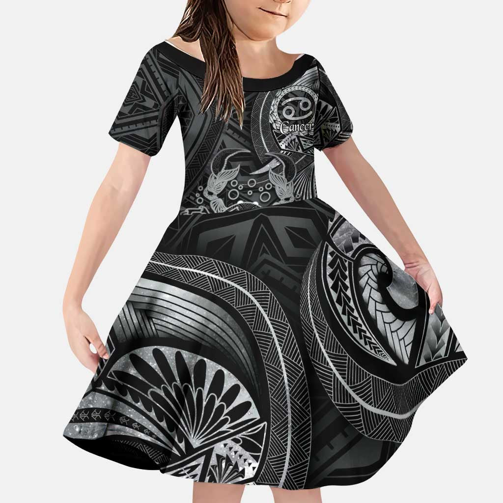 Personalised Polynesia Zodiac Cancer Family Matching Summer Maxi Dress and Hawaiian Shirt Galaxy Polynesian Pattern Chest Tattoo Style LT14 Daughter's Dress Black - Polynesian Pride