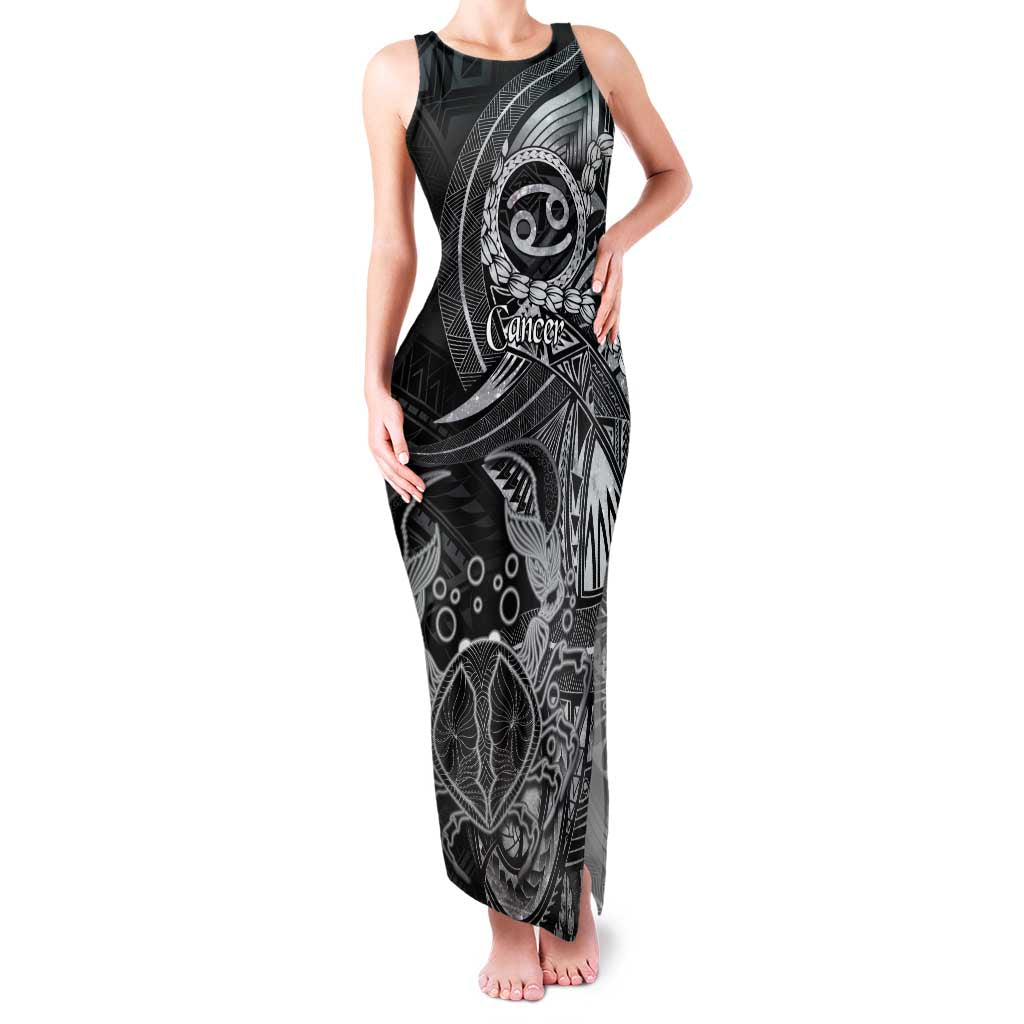 Personalised Polynesia Zodiac Cancer Family Matching Tank Maxi Dress and Hawaiian Shirt Galaxy Polynesian Pattern Chest Tattoo Style LT14 Mom's Dress Black - Polynesian Pride