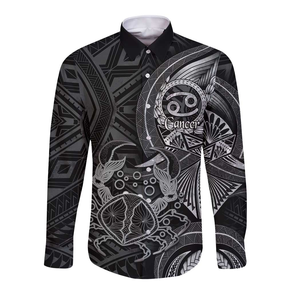 Personalised Polynesia Zodiac Cancer Long Sleeve Button Shirt Galaxy Polynesian Pattern Chest Tattoo Style
