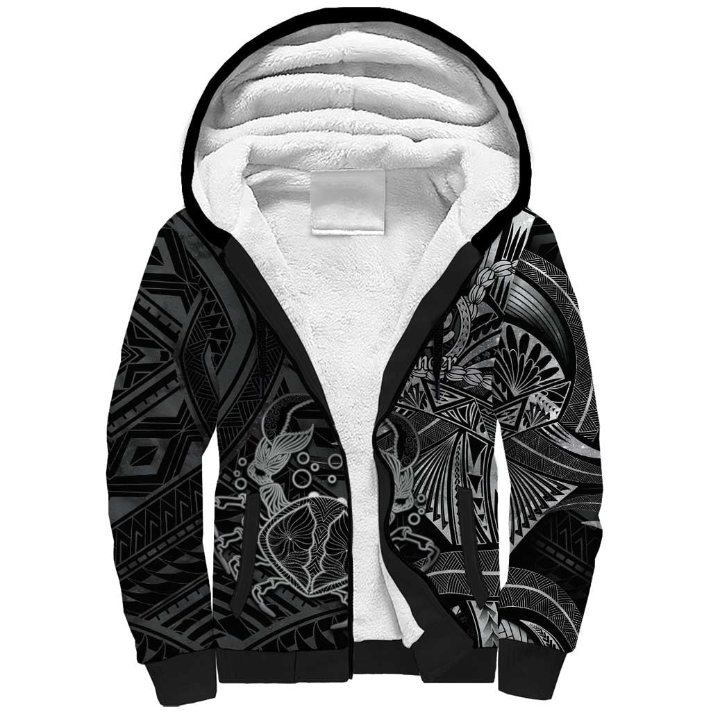Personalised Polynesia Zodiac Cancer Sherpa Hoodie Galaxy Polynesian Pattern Chest Tattoo Style