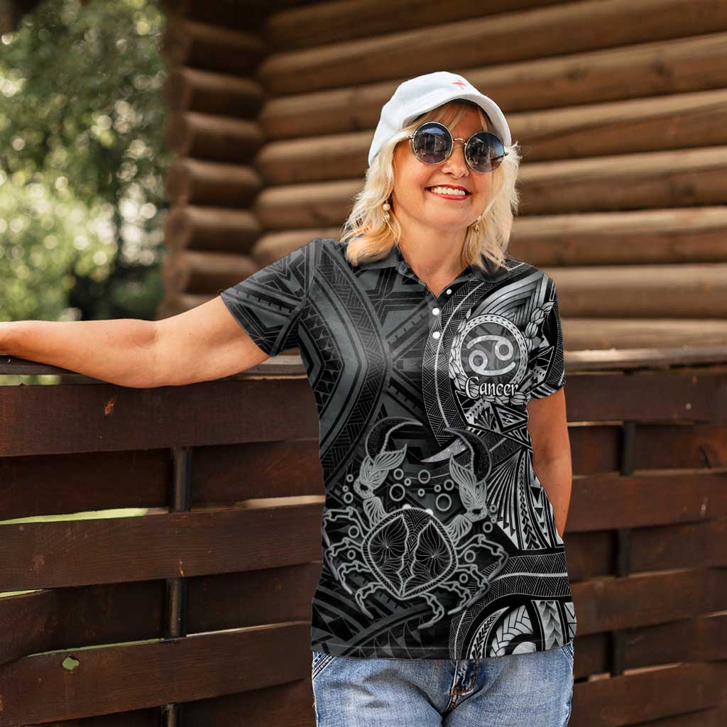 Personalised Polynesia Zodiac Cancer Women Polo Shirt Galaxy Polynesian Pattern Chest Tattoo Style