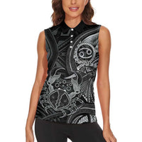 Personalised Polynesia Zodiac Cancer Women Sleeveless Polo Shirt Galaxy Polynesian Pattern Chest Tattoo Style