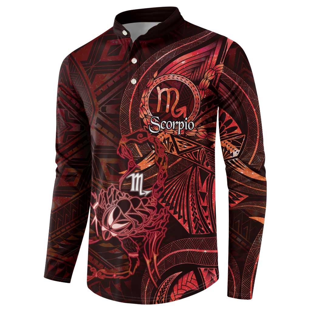 Personalised Polynesia Zodiac Scorpio Button Sweatshirt Galaxy Polynesian Pattern Chest Tattoo Style