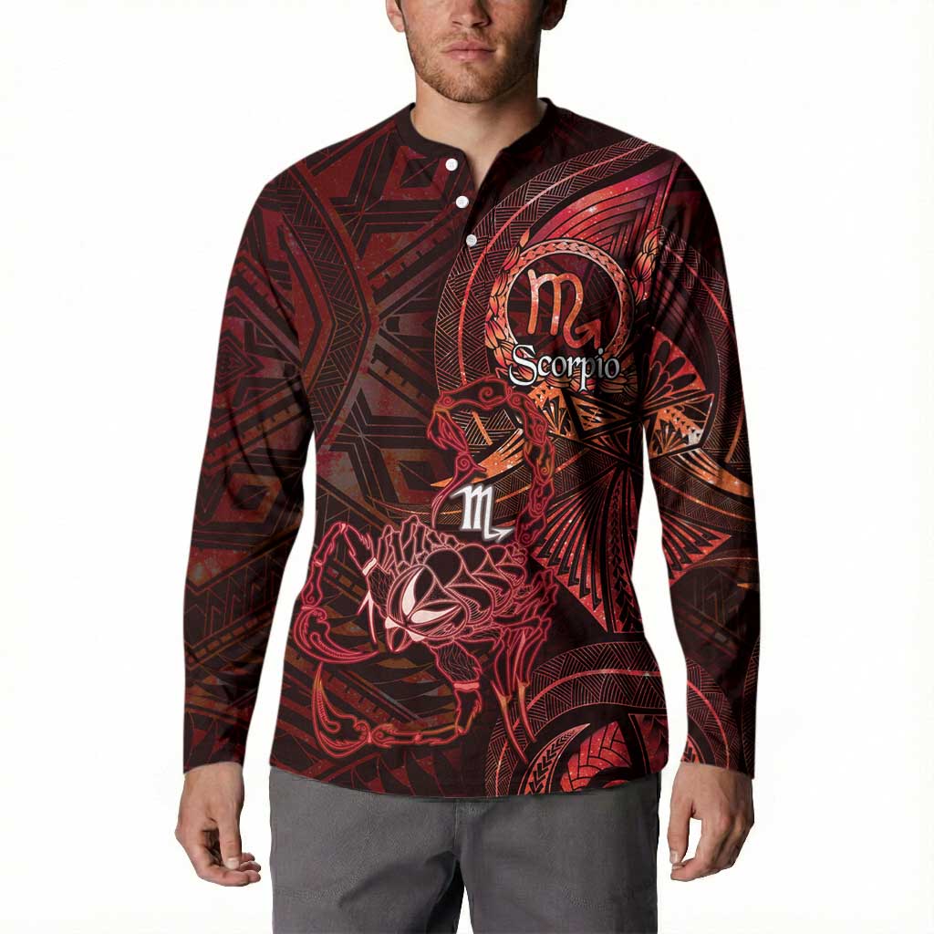 Personalised Polynesia Zodiac Scorpio Button Sweatshirt Galaxy Polynesian Pattern Chest Tattoo Style