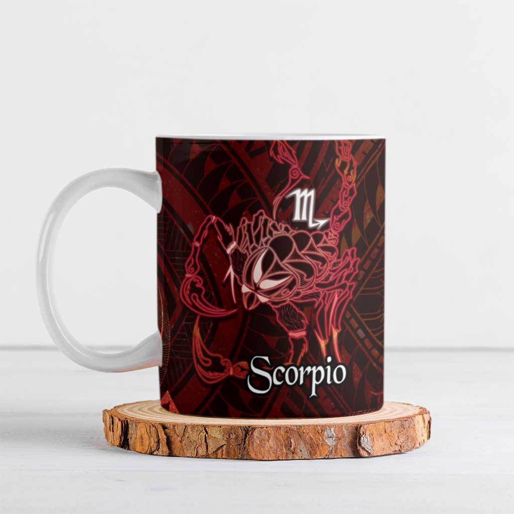 Personalised Polynesia Zodiac Scorpio Ceramic Mug Galaxy Polynesian Pattern Chest Tattoo Style LT14 Red - Polynesian Pride