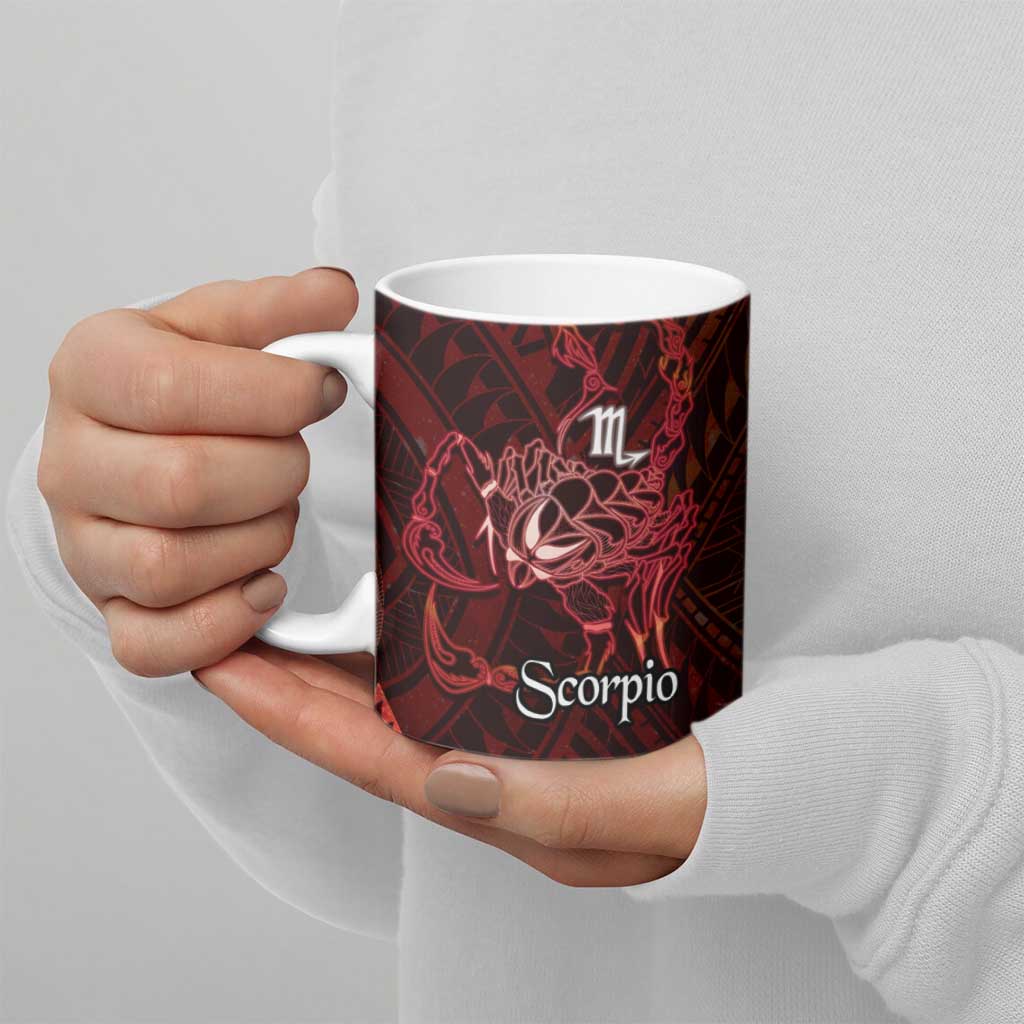 Personalised Polynesia Zodiac Scorpio Ceramic Mug Galaxy Polynesian Pattern Chest Tattoo Style LT14 - Polynesian Pride