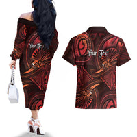 Personalised Polynesia Zodiac Scorpio Couples Matching Off The Shoulder Long Sleeve Dress and Hawaiian Shirt Galaxy Polynesian Pattern Chest Tattoo Style LT14 - Polynesian Pride